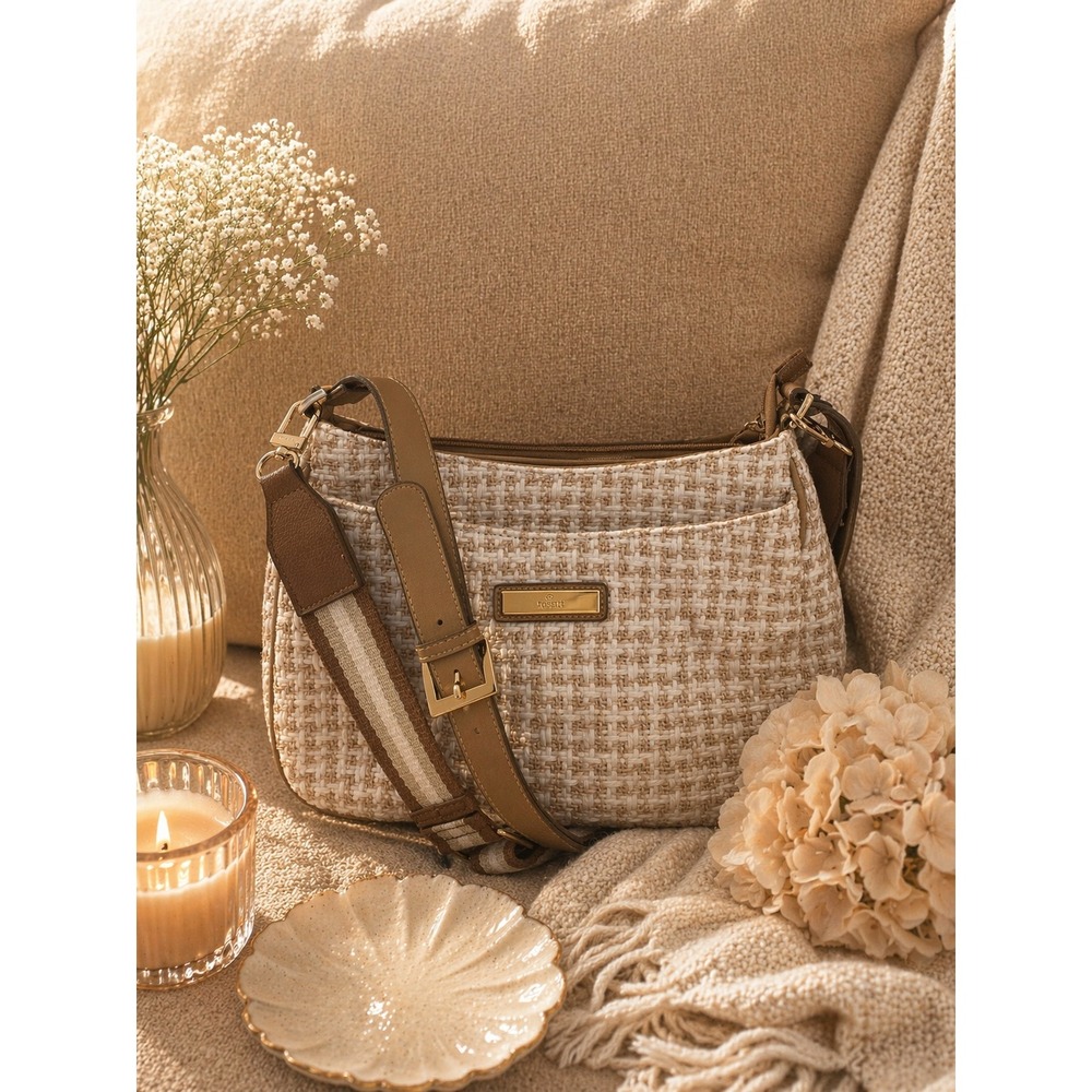 Rosetti New York Boho Woven Straw Bag with Anne Klein Striped Strap Neutral Tan